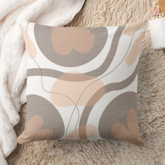 Coussin Coeurs de tons de terre géométriques tans et gris (Couverture)