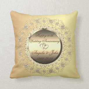 Coussin Cœurs d'or Diamants 50e Anniversaire de Mariage