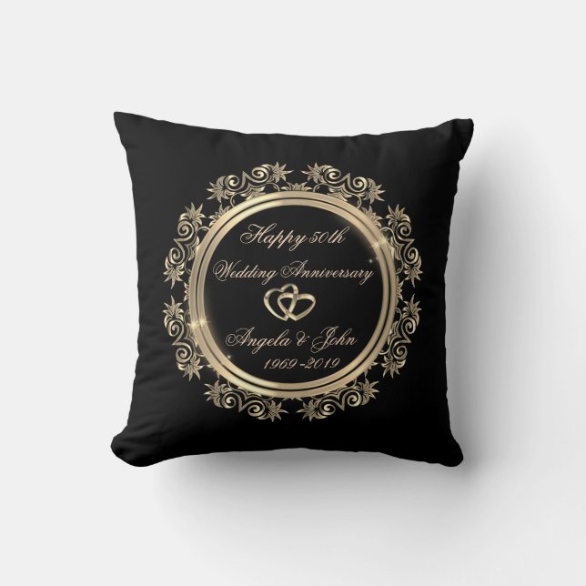 Coussin Coeurs d'or, tourbillons 50e anniversaire de Maria (Recto)