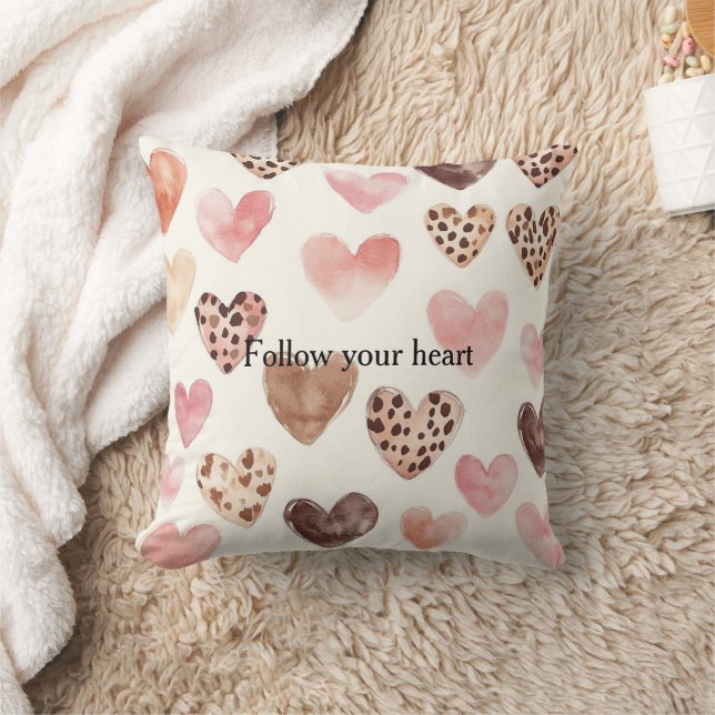 Coussin Coeurs Empreintes de léopard Brown roses (Couverture)