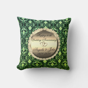 Coussin Cœurs en Damassé Vert 50e Anniversaire de Mariage