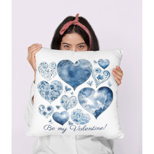Coussin Coeurs en Delft Blue, Valentine
