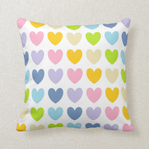 Coussin Coeurs en pastel d'arc-en-ciel