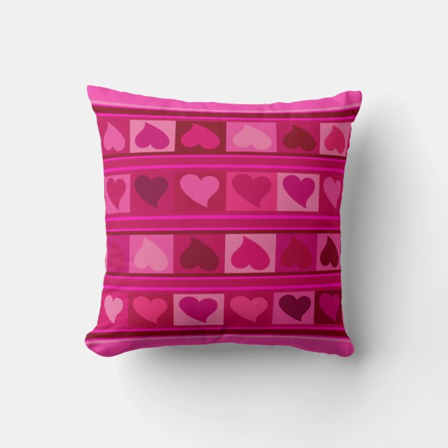 Coussin Coeurs et Carrés funky| mauve fuchsia rose (Recto)