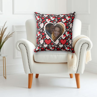 Coussin Coeurs et fleurs rouges, noirs et blancs Personnal