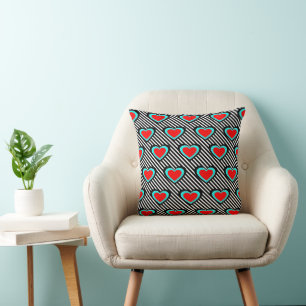 Coussin Coeurs et rayures Lancer l'oreiller