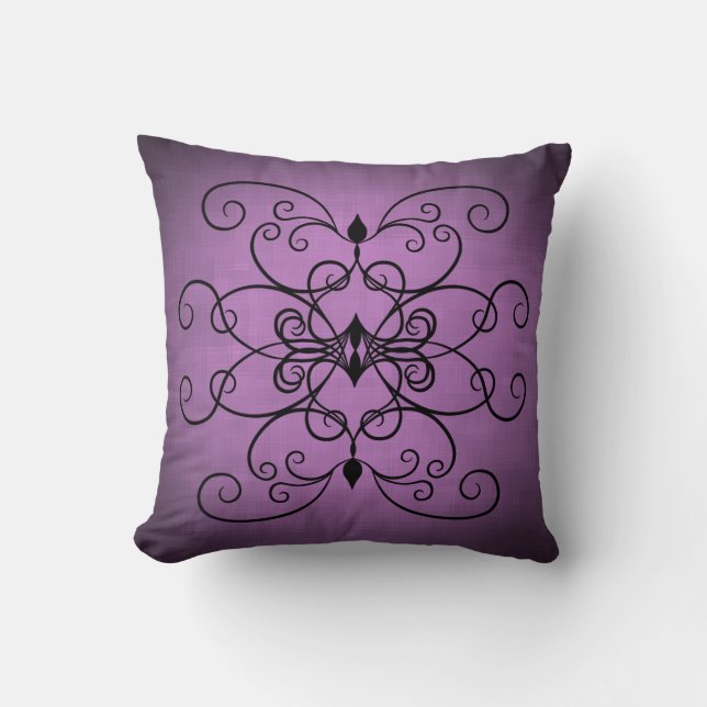 Coussin Coeurs et tourbillons violets et noirs joli décor (Recto)
