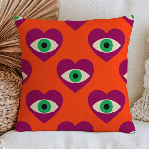 Coussin Cœurs Mauve de l'Oeil Maléfique sur Funky Orange B