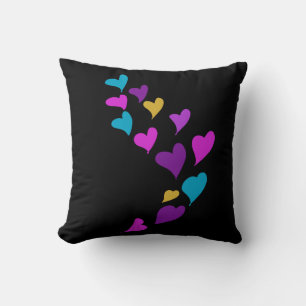 Coussin Cœurs mignons dégoulinants rose jaune bleu noir