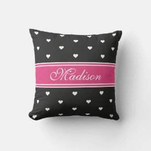 Coussin Cœurs minuscules personnalisés rose vif et noir