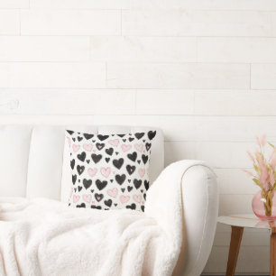Coussin Cœurs Noirs Roses