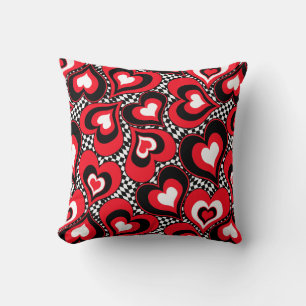 Coussin Coeurs, noirs, rouges et blancs.