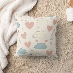 Coussin Cœurs pastel et nuages Aquarelle Rêve (10)