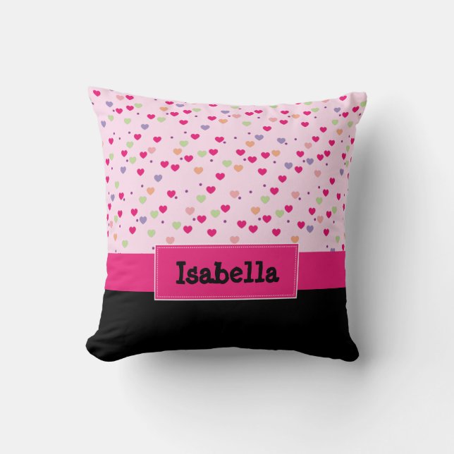 Coussin Coeurs pastel sur les filles roses Personnalisé (Recto)