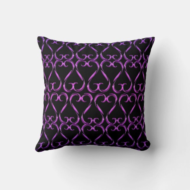 Coussin Coeurs pourpres roses et noirs tordus (Verso)