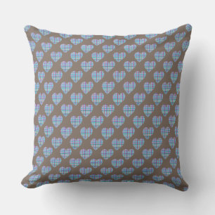 Coussin Coeurs rayés bleus sur brun foncé