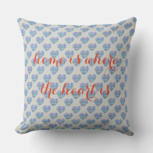 Coussin Coeurs rayés bleus sur gris caillou
