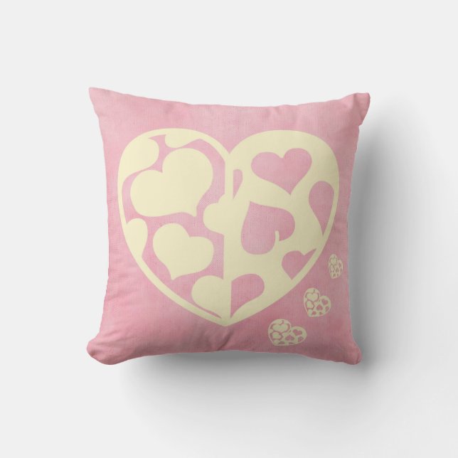 Coussin Coeurs romantiques rose et crème Saint-Valentin (Recto)
