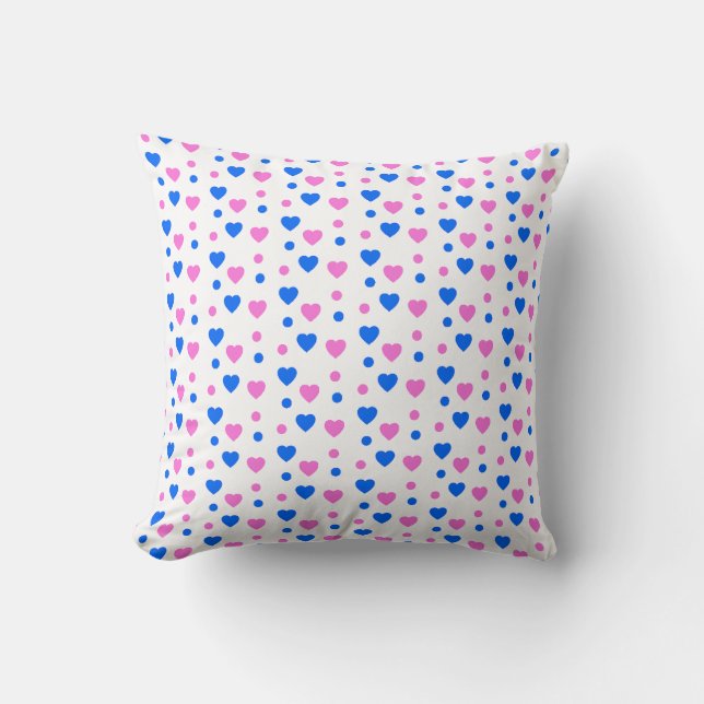 Coussin Coeurs rose et bleu et Motif Pois (Recto)
