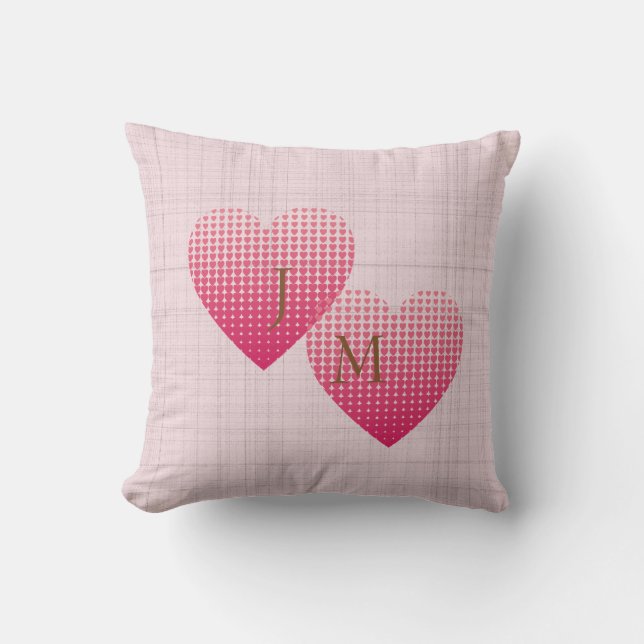 Coussin Coeurs roses amour monogramme personnalisé (Recto)