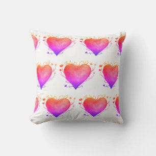 Coussin Coeurs roses Aquarelle Art Throw