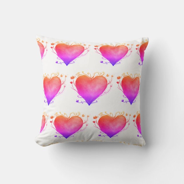 Coussin Coeurs roses Aquarelle Art Throw (Recto)