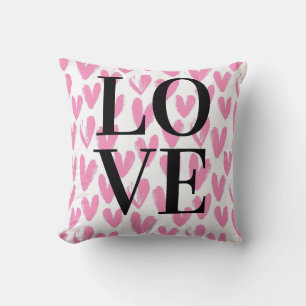 Coussin Coeurs roses modernes aquarelle calligraphie de te