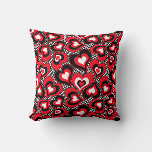 Coussin Coeurs, rouge, noir, blanc