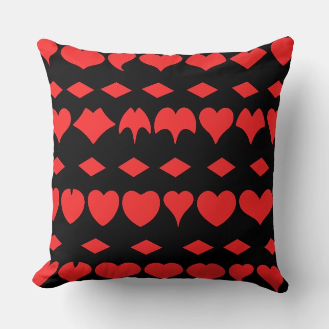 Coussin Coeurs rouges et diamants Lancer l'oreiller (Recto)