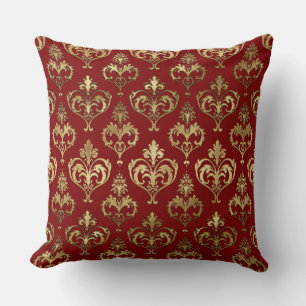 Coussin Cœurs rouges et or élégants damassé de la Saint-Va
