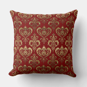 Coussin Cœurs rouges et or élégants damassé de la Saint-Va