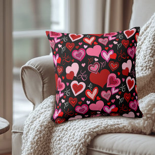 Coussin Cœurs rouges roses noirs Motif d'amour