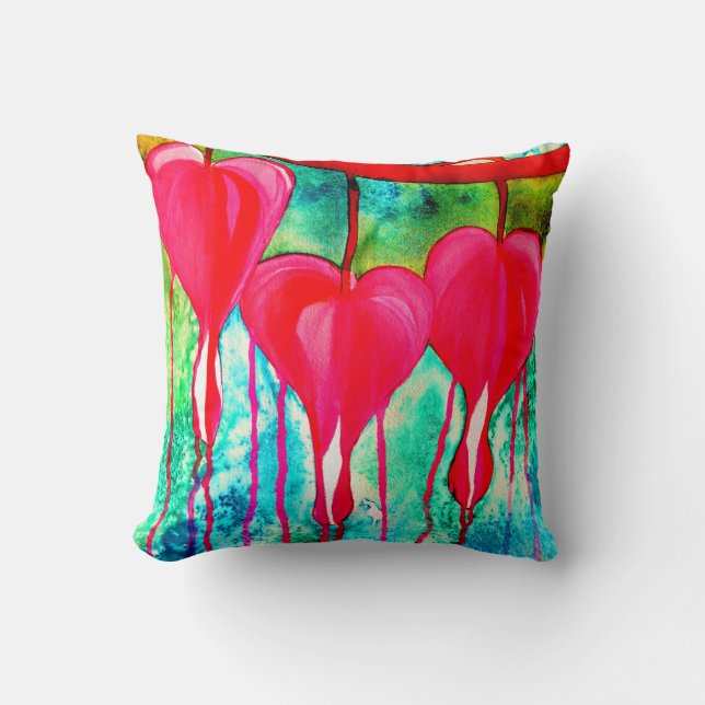 Coussin Coeurs saignants Aquarelle abstraite (Recto)