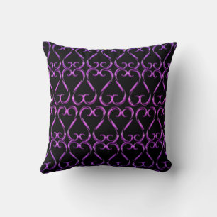 Coussin Cœurs torsadés violets, roses et noirs