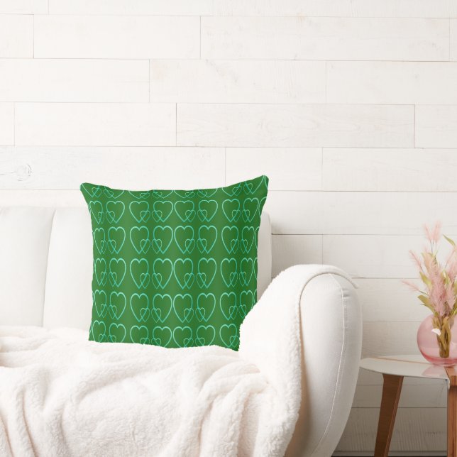 Coussin Coeurs turquoises sur vert (Canapé)