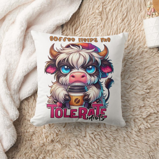 Coussin Coffee Helps Me Tolerate Idiots  (Couverture)