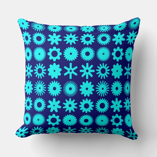 Coussin Cogs - Cyan sur Deep Navy (Recto)