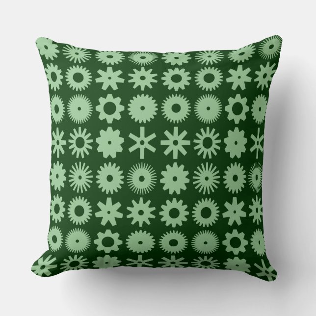 Coussin Cogs - Faded Green sur Dark Forest Green (Recto)