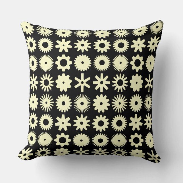 Coussin Cogs - Jaune pâle sur Noir (Recto)