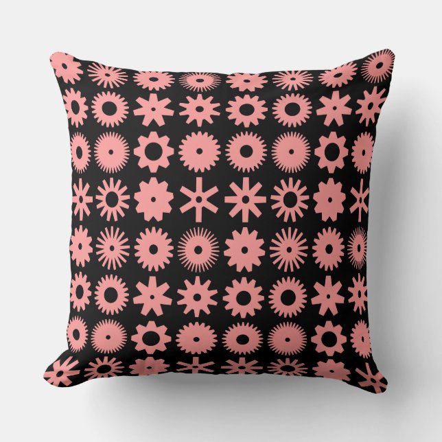 Coussin Cogs - Rose doux sur Noir (Recto)