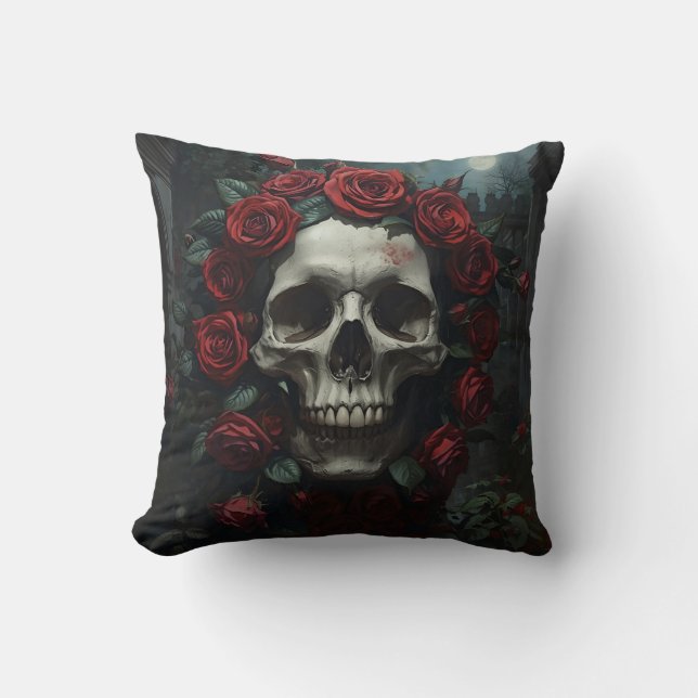 Coussin Cojin de calabera con flores  (Recto)