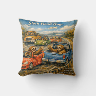 Coussin Colère de paresseux sur la route – Aquarelle de vo