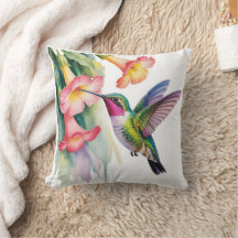 Colibri à l'aquarelle avec fleurs