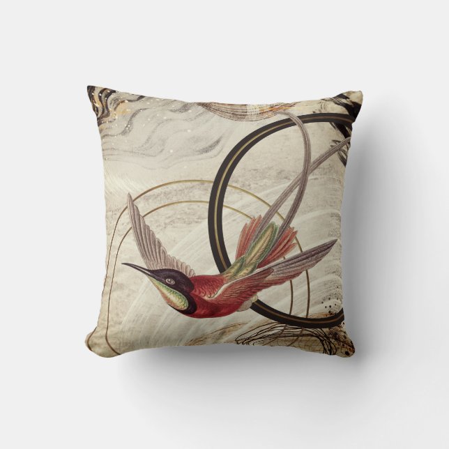 Coussin Colibri artistique ivoire noir et or (Recto)