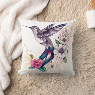 Coussin Colibri aux fleurs roses Jeter l'oreiller