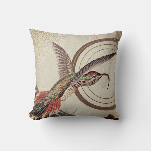 Coussin Colibri de Terre Beige | Ernst Haeckel Inspiré (Recto)