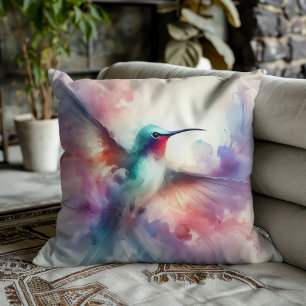 Coussin Colibri élégant à l'aquarelle