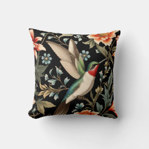 Coussin Colibri magnifique sur fond floral sombre