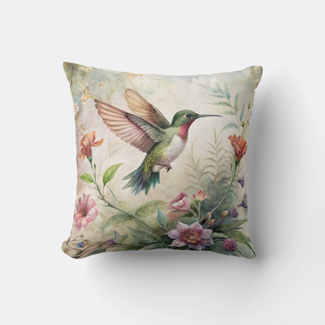 Coussin Colibri mignon sur les fleurs (Recto)