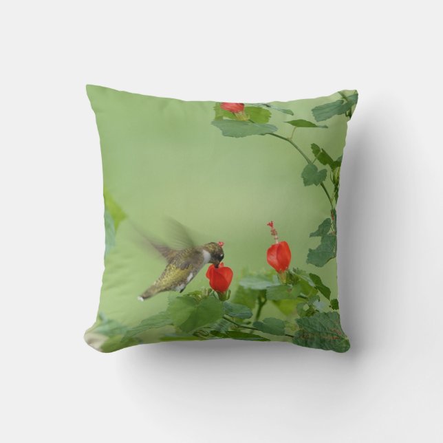 Coussin Colibri sur fleurs, vert (Recto)